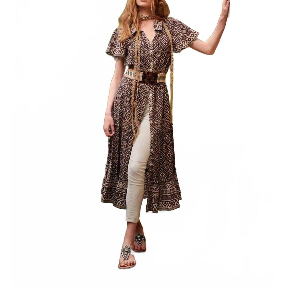 NEW RUBYYAYA aztec maxi dress in brown